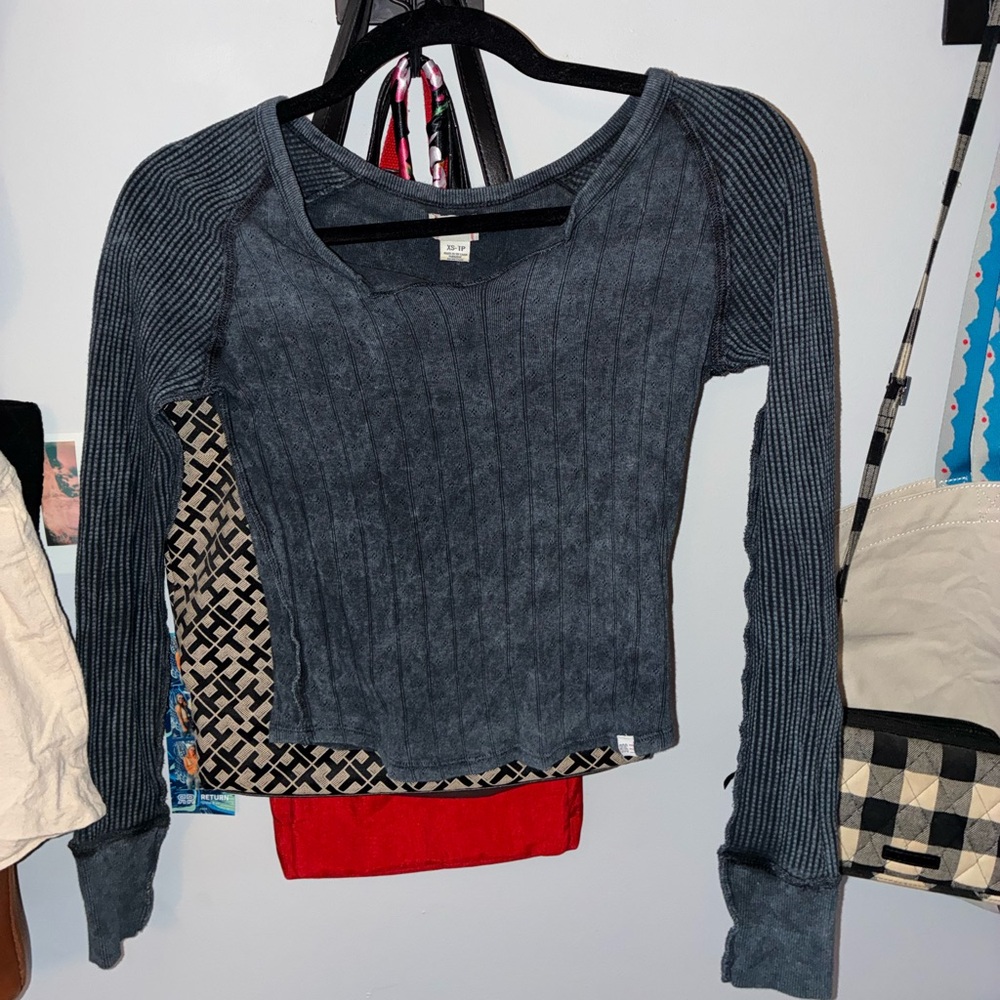 BDG Heather Gray Ribbed Scoop Neck Knit Top